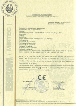 CE Certificate of Take-up & Traverse