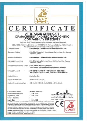 CE Certificate of Extrusion Lines  